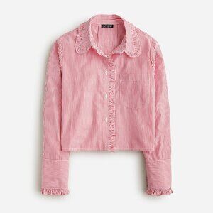 J. Crew Ruffle-trim button-up shirt in striped cotton poplin